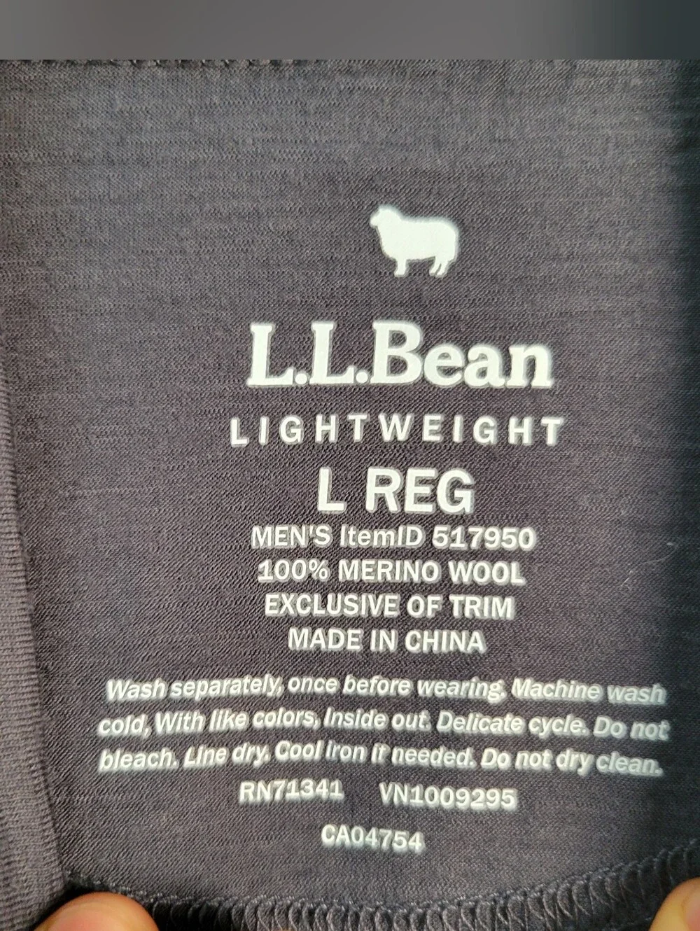 LL Bean Lightweight Merino Wool Baselayer Men Size L Performance Outdoor Hiking
